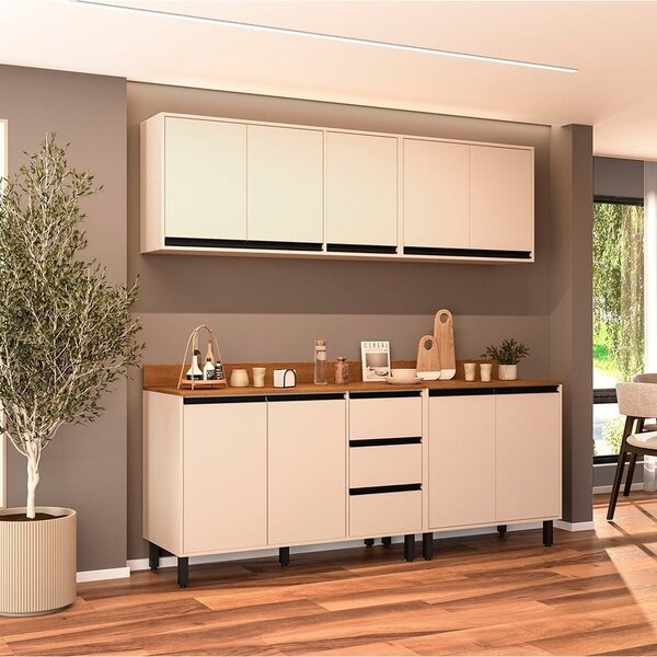 Cocina Compacta REF. 250040. MDP 100% 15mm. 4 módulos con mesada incluida. Color Beige