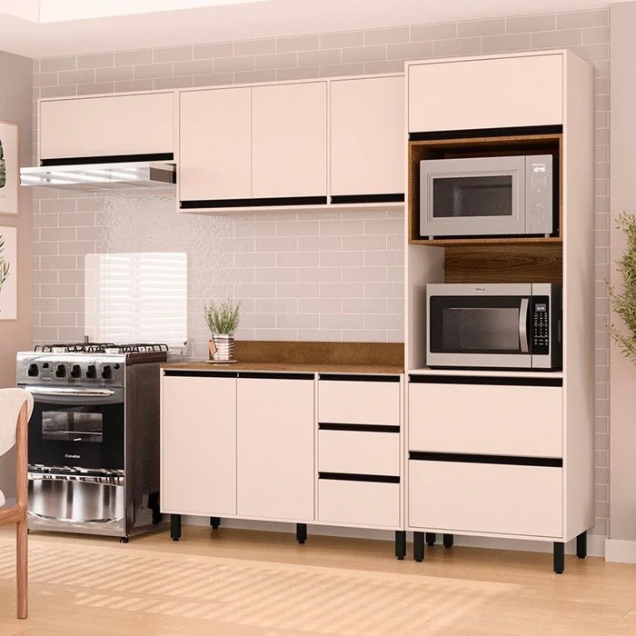 Cocina Compacta REF. 250041. MDP 100% 15mm. 4 módulos con mesada incluida. Color Beige
