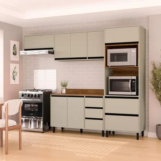 Cocina Compacta REF. 250041. MDP 100% 15mm. 4 módulos con mesada incluida. Color Verde