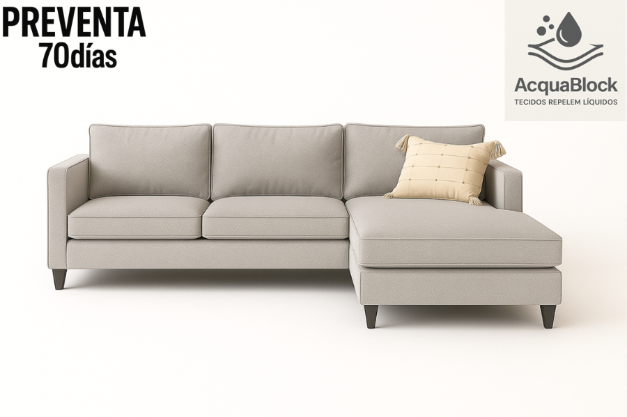 Sofá LISBOA con Chaise Longue. 3 Cuerpos. Telas Acquablock