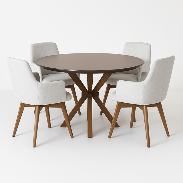 Juego de comedor redondo con 4 sillas tapizadas en tela ACQUABLOCK 