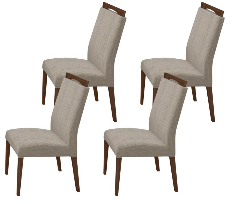 4 sillas BETINA, madera maciza de EUCALIPTO color imbuia. Tapizadas en tela.