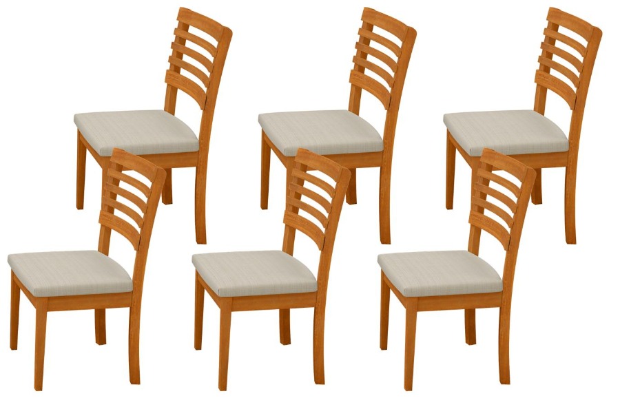 6 sillas MARCELA, madera maciza de EUCALIPTO color avellana. Tapizadas en tela.