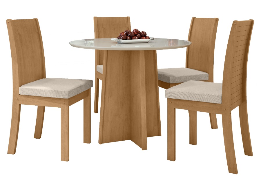 Comedor mesa redonda CELEBRARE con 4 sillas ATENAS. MDF y MDP. Diámetro 100cm